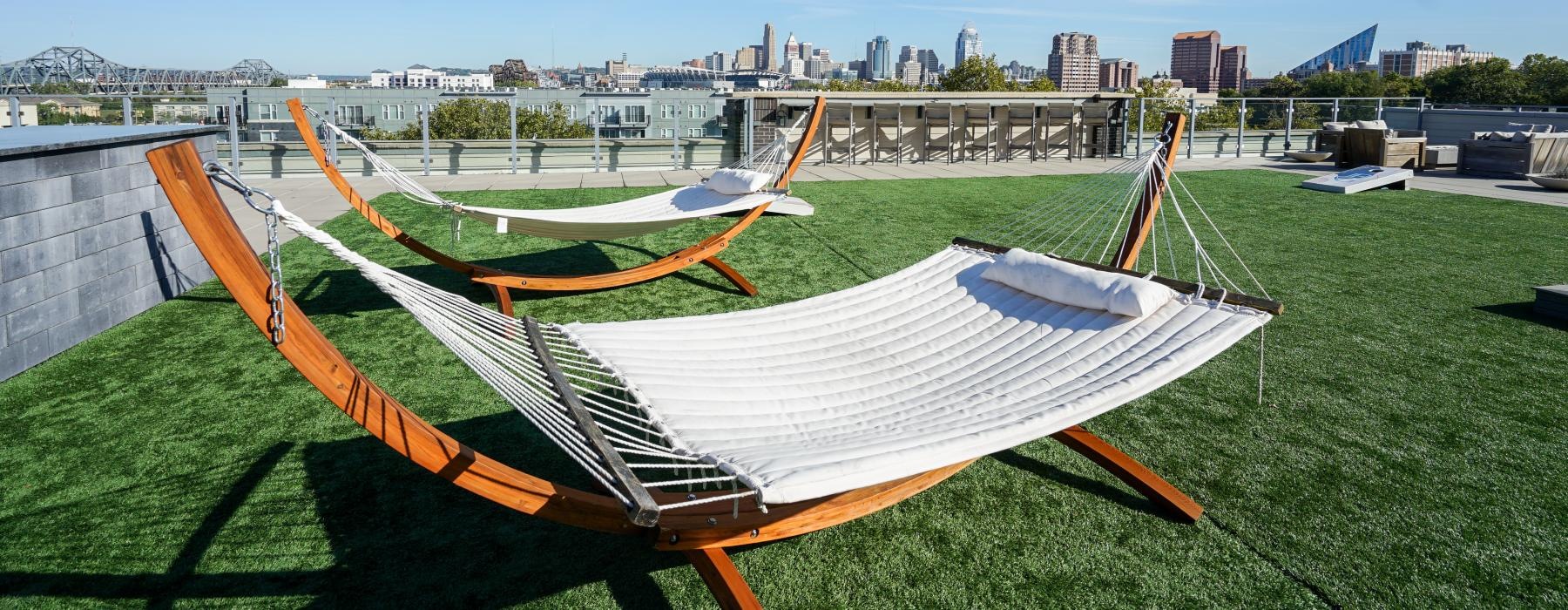 a hammock on a grass patch