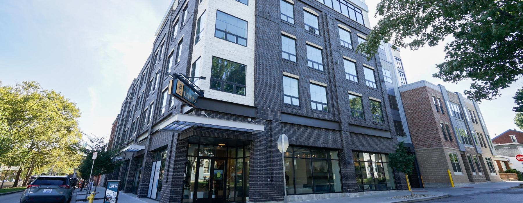 a building with a parking lot